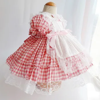 Butik Bebek Kız Yaz Prenses Elbise Toddler Pamuk Dantel Ekose Lolita çocuk Chothes için Parti Vestidos 6