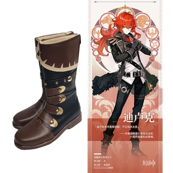 Oyun Genshin Darbe Diluc Cosplay Ayakkabı Siyah Çizmeler Ismarlama Kostüm Aksesuarları 13