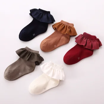 Düz Renk Fırfır Kız Çorap Çocuklar İçin Dantel Çiçek Prenses Socken Yumuşak Örme Toddler Bebek Gorl Çorap Çocuk Çorap 2-8 yıl 13