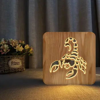 3D Akrep Ahşap Far Yaratıcı Hediye KT-C katı ahşap Ürünler Lambaları oturma odası masası Ev Dekor için En İyi Gece Lambası LED