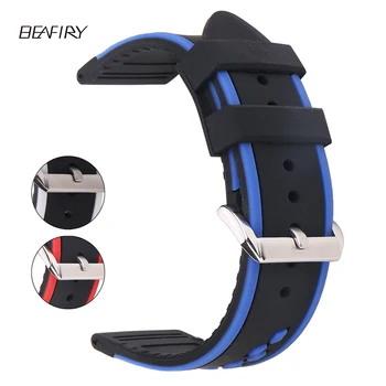 BEAFIRY Yumuşak Silikon Kauçuk Watch Band Strap20 22 24mm Su Geçirmez Watchband siyah mavi siyah kırmızı siyah beyaz 2