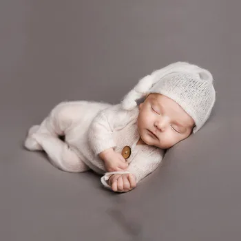 Yenidoğan Fotoğraf Sahne Bebek Kostüm Kıyafet + Şapka Fotoğraf Çekimi Yumuşak Sevimli Romper Bebek Fotoğraf Prop Gerçek Fotoğraf 17