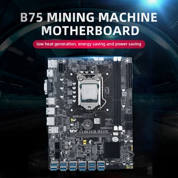 B75 12 Kart BTC Madencilik Anakart + G530 / G1630 CPU + Soğutma Fanı + Anahtarı Kablosu + Bölme 12USB3. 0 (PCIE1X) LGA1155 DDR3 RAM MSATA 9