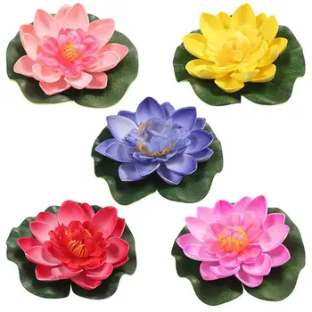 5 adet Yapay Yüzen Su Zambak EVA Lotus çiçeği Gölet Dekor 10cm Yapay Lotus Gölet Tankı Bitki Süs ev bahçe dekoru 12