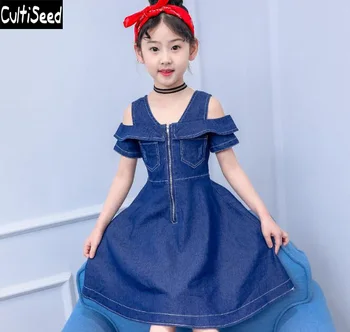 Cultiseed Kız Elbise Çocuk Denim Kot Elbise Çocuk Unicorn Vestidos Kız Elbise Yaz Çocuk Elbise Kız İçin 13
