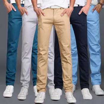 Günlük erkek pantolonları Sonbahar Yeni Düz Renk Düğmesi Pamuk Düz Uzun pantolon Cepler İş Pantolon Moda Erkek Artı Boyutu Pantolon 11