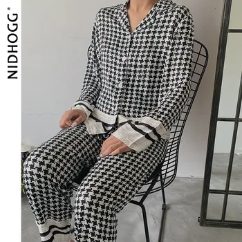 Sonbahar 2020 Moda Pijama Kadınlar için Seksi Uzun Kollu Pijama Saten Balıksırtı Baskılı Kıyafeti Seti 2 Parça Ev Giysileri 15