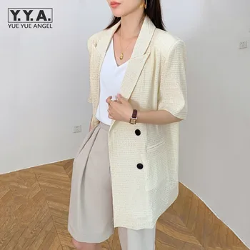 2022 Yaz Kısa Kollu Takım Elbise Ceket Kadın İnce Giyim Moda Tasarımcısı Casual Blazers Düz Renk Ofis Bayanlar Blazer Üst 17