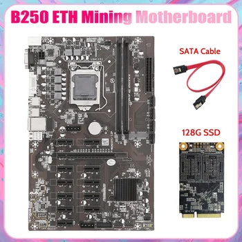 B250B ETH Madencilik Anakart + 128G MSATA SSD+SATA Kablosu LGA1151 DDR4 12Xgraphics Kart Yuvası SATA3.0 USB3.0 BTC Madenci 9