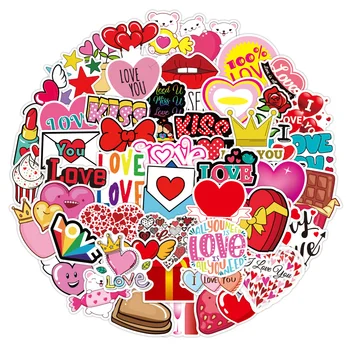 10/30/50 adet Karikatür 'love You' sevgililer Günü İçin Sevimli Çıkartmalar Bagaj Dizüstü İpad Kaykay Telefon Araba Sticker Toptan