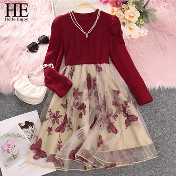 Çocuk elbise kız Uzun kollu örgü Elbise İlkbahar ve Sonbahar sıcak Prenses Elbise bitki çiçek baskı doğum günü elbise etek 16