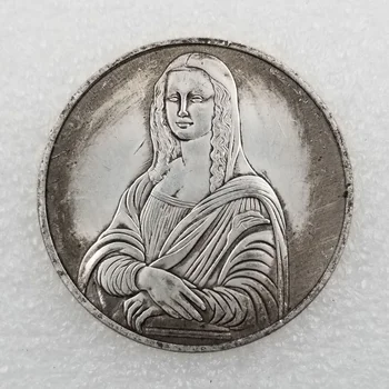 Antika El Sanatları İtalya Mona Lisa Pirinç Gümüş Kaplama Sıkıntılı Gümüş Dolar Sanat hatıra parası 6