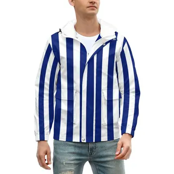 Dikey Çizgili Ceketler Erkekler Mavi Çizgiler Baskı Kalın Kışlık Mont Sokak Moda Zip Up Casual Rüzgarlık Grafik Gevşek Ceket 8