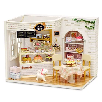 Dıy Dollhouse Kiti Kek Dükkanı Roombox Küçük Evler Ahşap Araya Modeli Minyatür Bebek Evi Mobilya Oyuncaklar Çocuklar İçin Hediye Casa 11