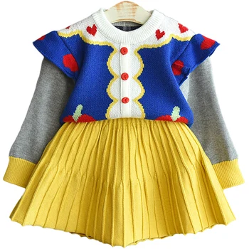 Bebek Kız Kazak Ceket Ceket + Mini Etek Giyim Seti Yürüyor Çocuk Örme Giyim Setleri Çocuk Takım Elbise 1-4 yıl Giymek 10