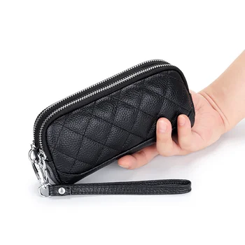 Kadınlar uzun cüzdan Hakiki Deri 2 Katmanlı Fermuarlı Çanta Çanta Büyük Kapasiteli Bileklik Debriyaj Cüzdan Telefonu Çantası Para Çantalar Moda