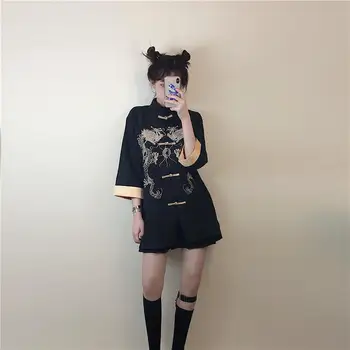 Vintage tiki tarzı gotik lolita gömlek nakış çin tarzı düğme victoria gömlek kawaii kız lolita üst loli cosplay 12