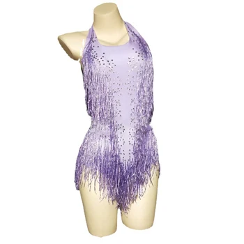 Kostüm Işıltılı Kristaller Saçak Kadın Dj Caz Dans Bodysuit Rhinestones Gece Kulübü Gösterisi Kıyafet Sahne Performansı 12