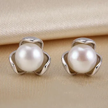 Moda takı 925 Ayar Gümüş Kakma doğal inci küpeler Basit Moda Aksesuarları kadın mücevheratı 7