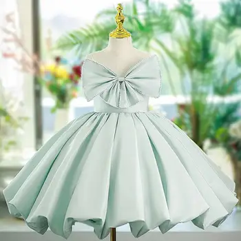 Bebek Vaftiz Giyim Yay Boncuk Tasarım Doğum Günü Partisi Düğün Balo Kız Vaftiz Prenses balo kıyafetleri A1627