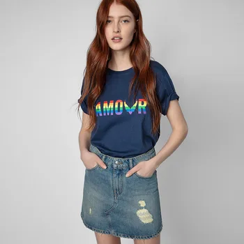 Şık Kadın T-shirt 2022 Yeni Mektup Baskı O Boyun Kısa Kollu Moda Bayan Üstleri