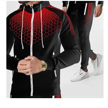 2021 İş Giysisi ceket erkek Kapüşonlu Ceket + Pantolon 2 ADET Setleri beyzbol gevşek Kazak ceket ve uzun pantolon Erkek Giyim 11
