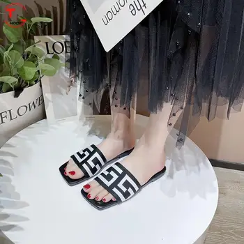Artı Boyutu Marka Tasarım Kadın Düz Topuklu Terlik Yaz 2022 Moda Düz Dipli Sildes Bayanlar Katır Ayakkabı Sapatos De Mujer 1