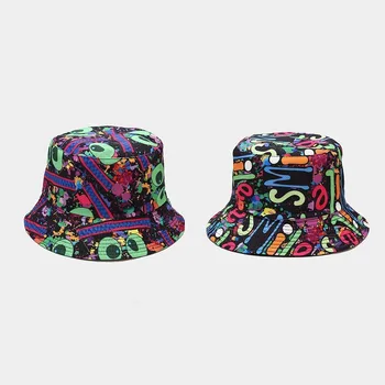 Kadın Yaz Kova Şapka erkek Kap Renk Graffiti Havza Şapka Hip-Hop Çift taraflı Baskı Güneşlik Şapka Kap Erkek Moda