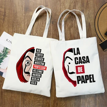La Casa De Papel Kadınlar Bayanlar shopper Alışveriş çantaları Bella Ciao Para Soygun Çanta Baskı Büyük Kapasiteli kanvas Çanta Katlanabilir