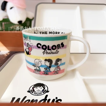 Yeni Snoopy ve Lucy Linus Van Pelt Renk Çizgili Baskı Serisi Seramik Kupa Fincan Kahve Süt Meyve suyu fincanı Kawaii Oyuncak Çocuk Hediye