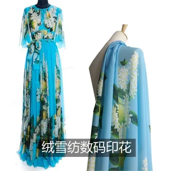 Limon çiçek baskılı şifon polyester kumaş bez 325x147 cm yaz ince gömlek elbise ebeveyn-çocuk kumaş alibaba express 3