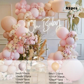 83 adet Çift Macaron Pembe Dekorasyon Kutlamak Balonlar Garland Düğün Bebek Duş Mutlu Doğum Günü Partisi Zemin Malzemeleri Seti 8