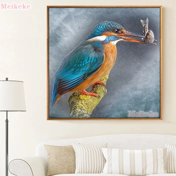 Sıcak DİY 5D elmas işlemeli mavi kuş ve balık kare ve yuvarlak elmas resim sergisi, ev dekorasyon sanat çocuk hediyeleri 4