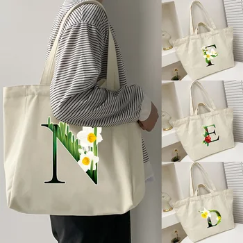 Rahat Katlanır Tuval alışveriş çantası Yüksek Kaliteli Çevre Dostu Yeniden Kullanılabilir Alışveriş omuz çantaları Harfler Çiçekler Yeni Taşınabilir Çanta 9