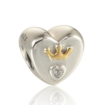 Avrupa Charms Bilezik uyar 925 Ayar Gümüş Takı Boncuk Majestic Kalp Taç ve CZ Charm DIY Takı Yapımı FL261K