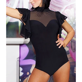 Popüler Balo Salonu Dans Üstleri Siyah Renk Dantel Gömlek Modern / Caz / Vals Yetişkin Kadın Uygulama Elbise Akım Ceketler Giyer 5056 7