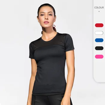 Kadın Pro Spor Koşu Spor Yoga Sıkı T-shirt Ter Emici Çabuk Kuruyan Örgü Dikiş Elastik Kısa Kollu 9
