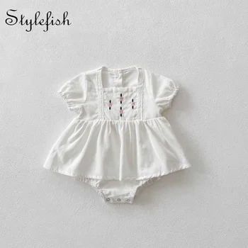 INS 2022 Yeni yaz elbiseler bebek kız elbise yaz sezonu için bebek kız İşlemeli elbiseler etek tulum giyim seti 2