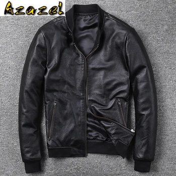 Uçuş Erkek İnek Deri Ceket Ceket Siyah Hakiki deri ceketler XXXXL Gerçek İnek Derisi Ceket Ceket Erkek Giyim Marka AA15 8