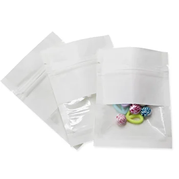 200 Adet 7x9cm Beyaz Kraft Kağıt Plastik Parti Aperatif kilitli ambalaj Çantası Yeniden Kapatılabilir Fermuarlı çanta Şeffaf Pencere ile 3