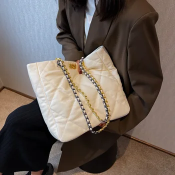 Pu deri omuz çantası Kadınlar için 2022 Kış Kadın Zincir Tote Çanta Moda Marka Tasarımcısı Büyük Kadın Çanta Bayan El Çantaları 7