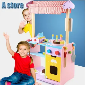 Bir mağaza Ahşap Ev Ev Simülasyon Gerçek Hayat Ekmek Pişirme Kek Kantin Bulmaca Kesim See oyuncak seti Çocuklar için Oyuncak Oyna Pretend 14