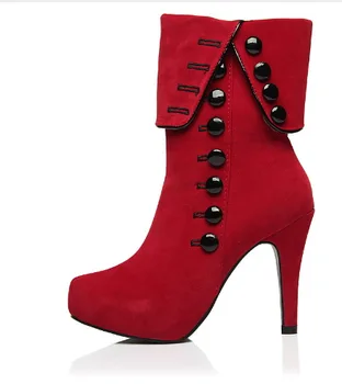 Kadın yarım çizmeler Yüksek Topuklu Moda kırmızı ayakkabılar Kadın Platformu Akın Toka Kışlık Botlar Bayan Ayakkabıları Kadın Botas Femininas 10