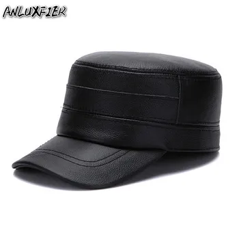 B-7276 Erkekler Hakiki Deri Şapka Yetişkin Kış Sıcak Doğal Cilt Şapka Kahverengi Siyah Kap Baba moda şapkaları 19