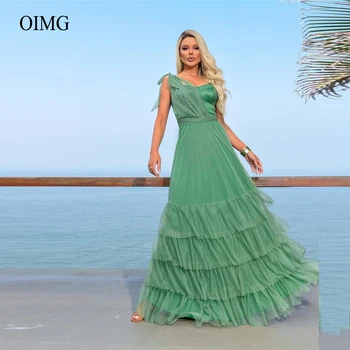Yeşil Tül Katmanlı balo kıyafetleri Bir Omuz Kat Uzunluk Arabric Kadınlar Örgün Abiye giyim Plaj Parti Elbise Artı Boyutu 19