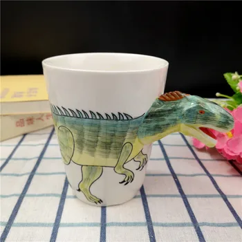 Yaratıcı sevimli çocuk karikatür dinozor seramik fincan Tyrannosaurus Rex 3D hayvan kupa Spinosaur çift kahve fincanı 19