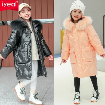 IYEAL Sıcak Çocuklar Kış Parka Giyim Genç Kıyafet Çocuk Giyim Faux Kürk Kapşonlu Ceket Kız Giysileri Snowsuit 13