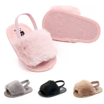 Yenidoğan Bebek Kız Sandalet Yumuşak Taban Bebek Ayakkabıları Bebek Yaz Kürk Prenses Sandalet İlk Yürüteç kaymaz Bebek Ayakkabıları 0-18M 17