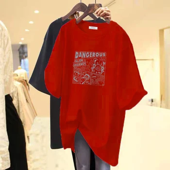 Büyük boy T-shirt Niş popüler kısa kollu kadın yaz büyüdü yeni gevşeme metre kısa kollu kırmızı pamuk 20