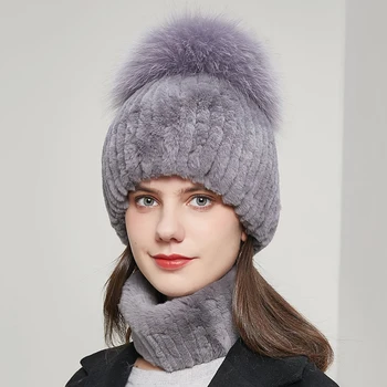 JKP Gerçek Doğal Rex Tavşan Kürk Şapka Kadın Kış Ponpon örgü bere Sıcaklık Elastik Moda Kabarık Kalın Açık Otantik Sıcak Satış